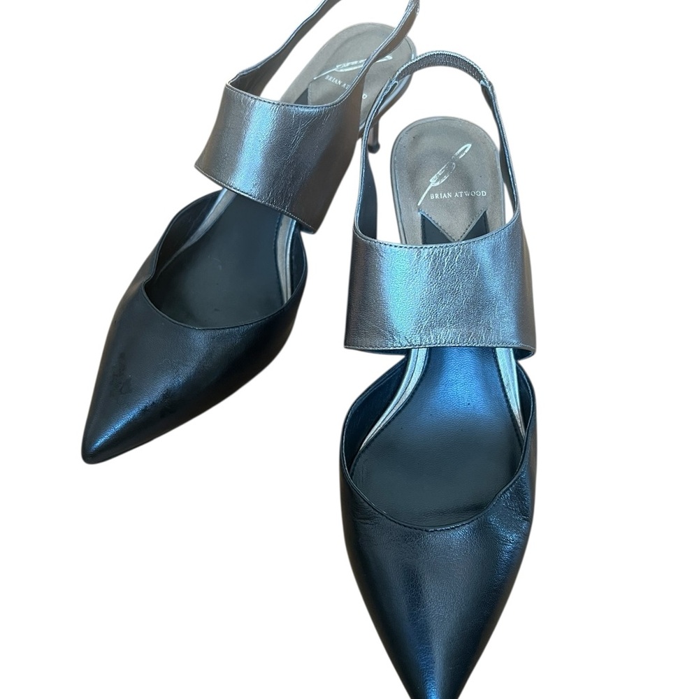 Brian Atwood Metallic Silvery bronze and Black Heels size 8 barely worn newer